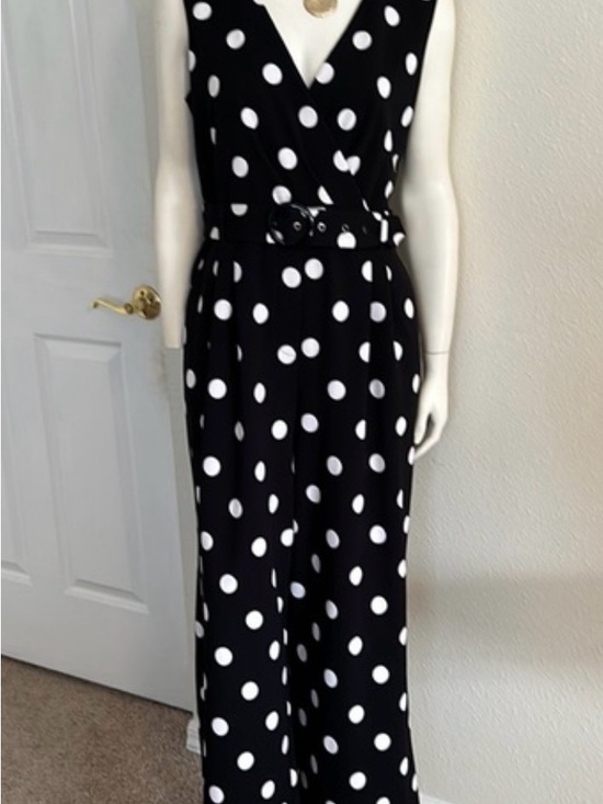 Karl Lagerfeld Pants - Karl Lagerfeld Jumpsuit: Black  with White Polka Dots.